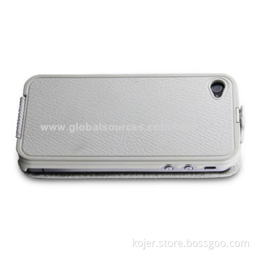 Flip Design Cases for iPhone 4, PU Front, Plastic Back and Magnetic Tab on Top